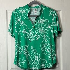 Wrapper Green Floral Short Sleeve Polo Blouse